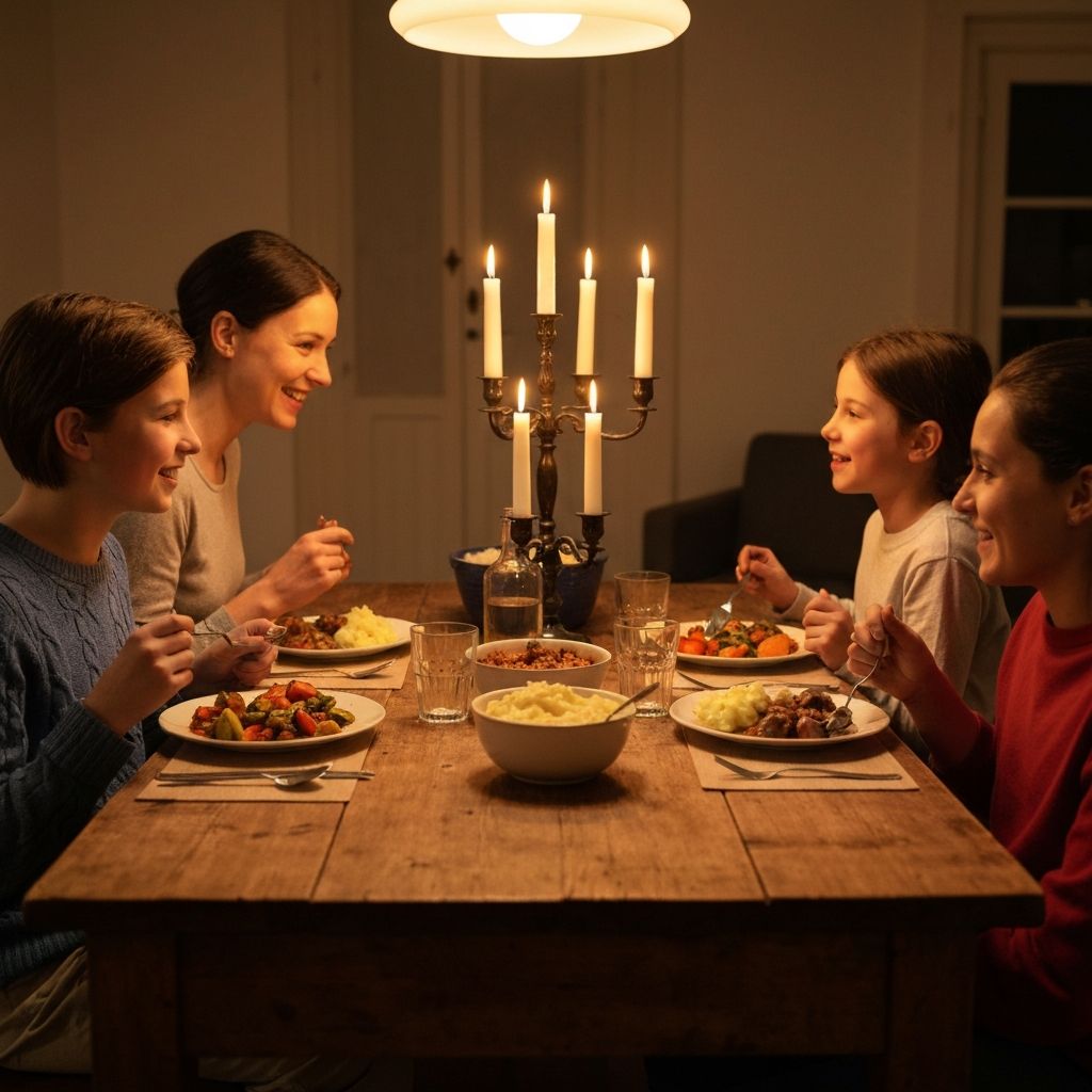 Sharing dinner at home around a table